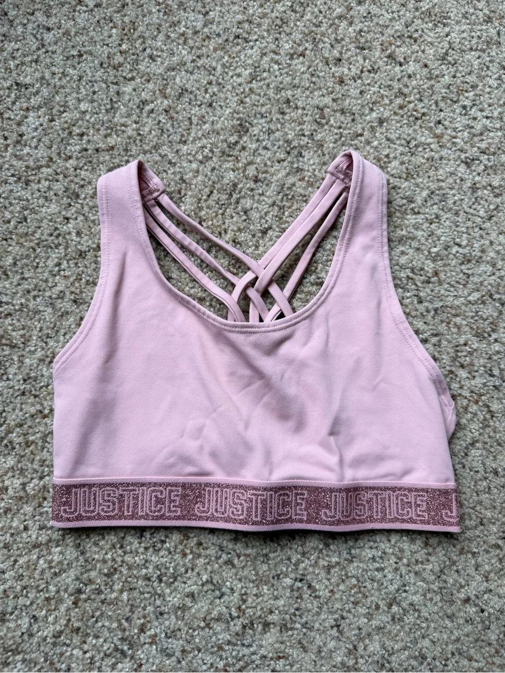 Justice Pale Pink Crisscross Back Sports Bra